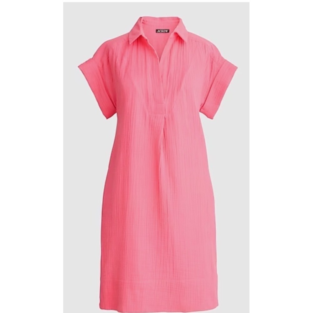 J.Crew Pink Double Gauze Cotton Short Sleeve Shift Dress V-Neck S